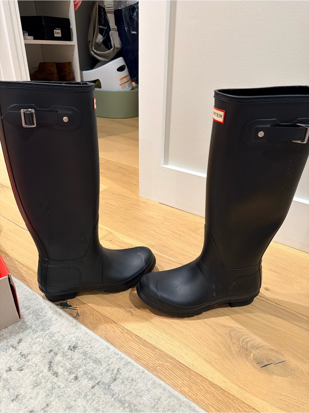 Hunter Black Matte Tall Rain Boots with Buckle Trim with original box